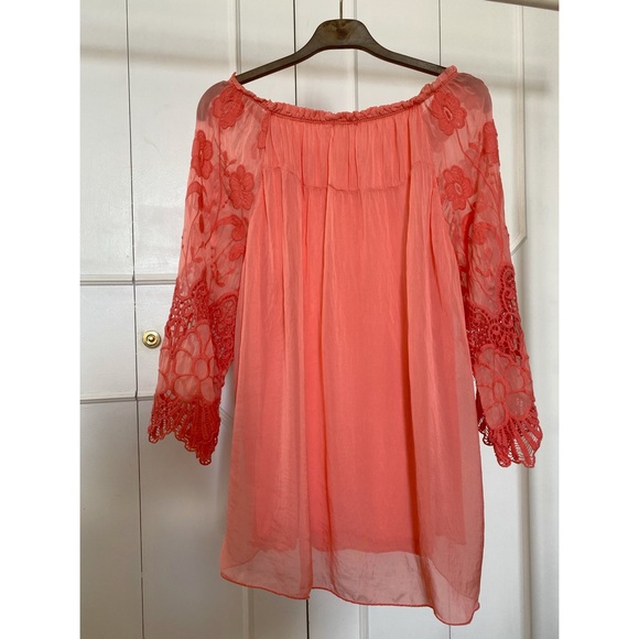 Coral Lace Top with Flare Sleeves - Picture 3 of 5